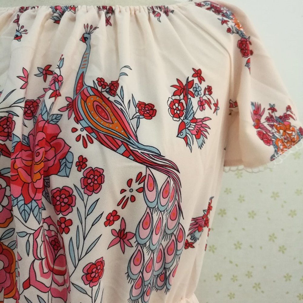 BOHO Off Shoulder Floral Print Maxi Gypsy Dress - Picture 5 of 10